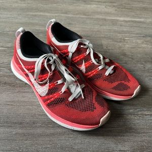 Nike Flyknit Lunarlon One+ Team Orange Red White 554888-611 Women's Sneakers 9